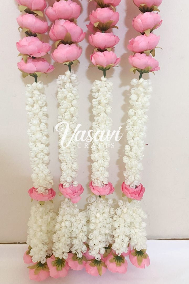 Pack of 20, 30, 40, 50 Mogra Flower Garlands with Peony Flowers