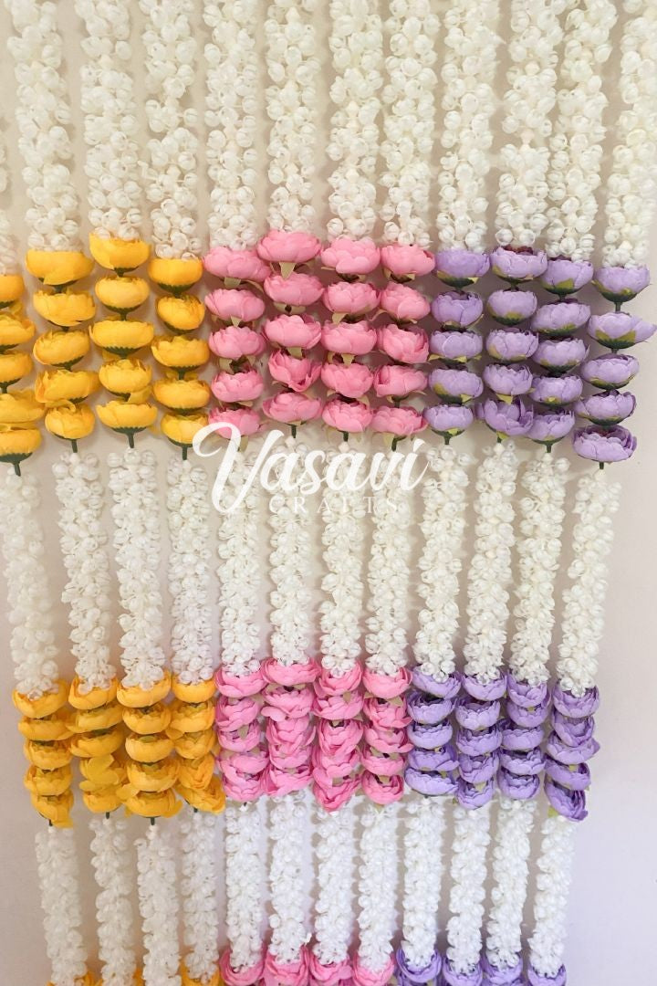 Pack of 20, 30, 40, 50 Mogra Flower Garlands with Peony Flowers