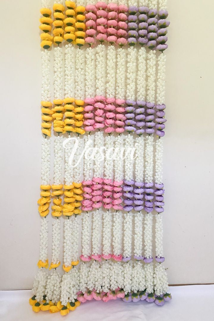 Pack of 20, 30, 40, 50 Mogra Flower Garlands with Peony Flowers