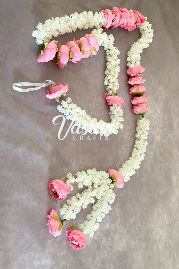 Pack of 20, 30, 40, 50 Mogra Flower Garlands with Peony Flowers