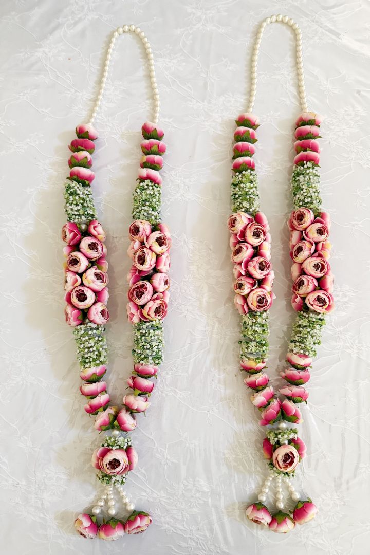 DarkPink Peony, Baby's Breath Flower Varmala