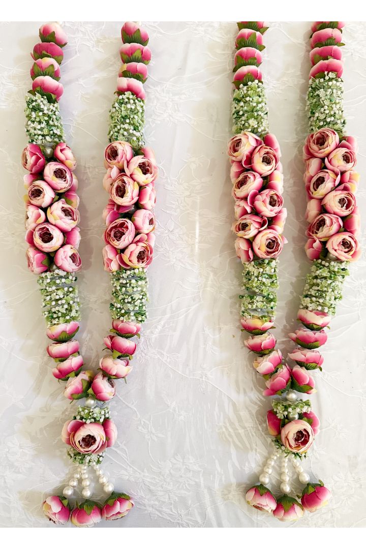 DarkPink Peony, Baby's Breath Flower Varmala