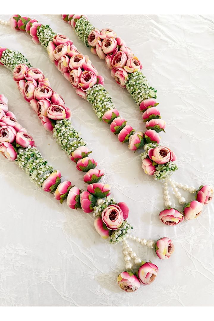 DarkPink Peony, Baby's Breath Flower Varmala