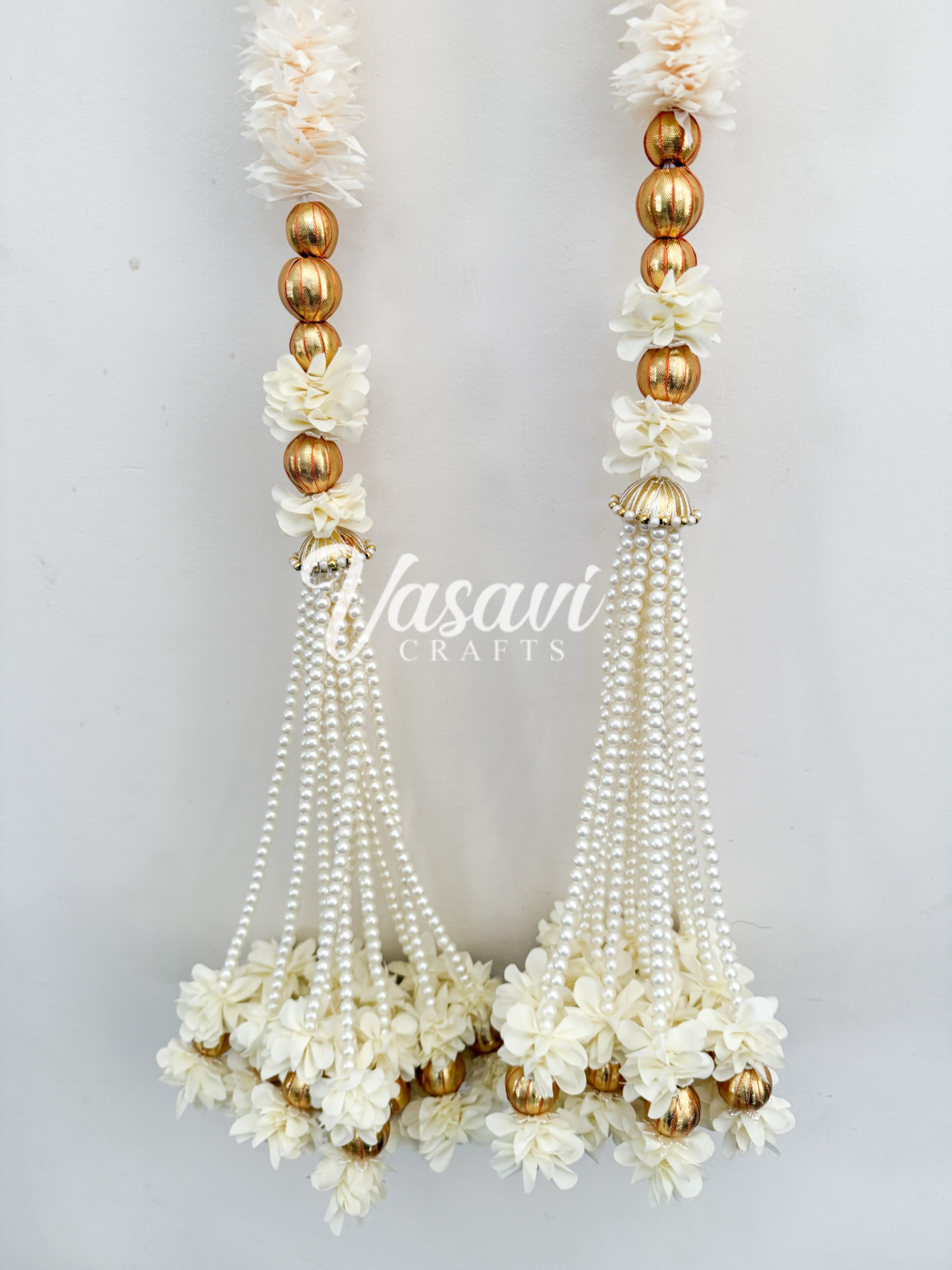 Pack of 2 Jasmine Flower Garlands with Gota Balls and Flower Bunch