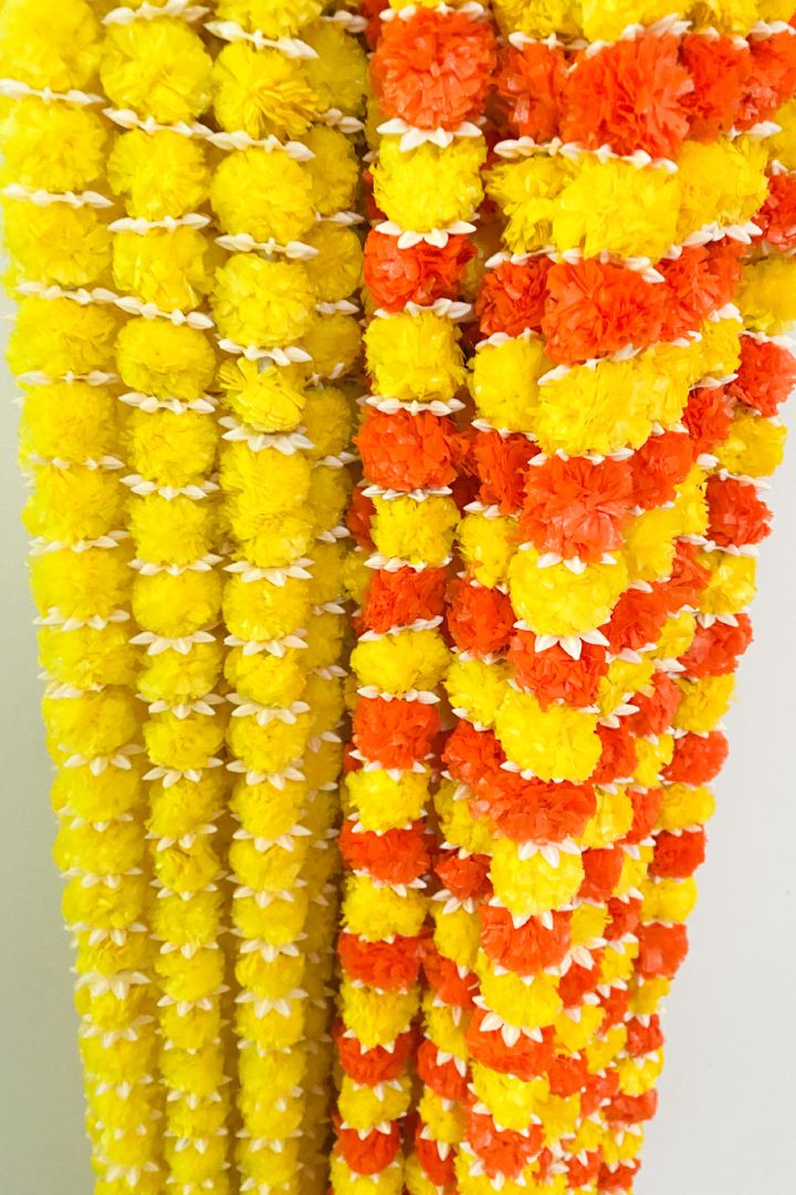 Pack of 10 Small Marigold Flowers Garland with Tassel