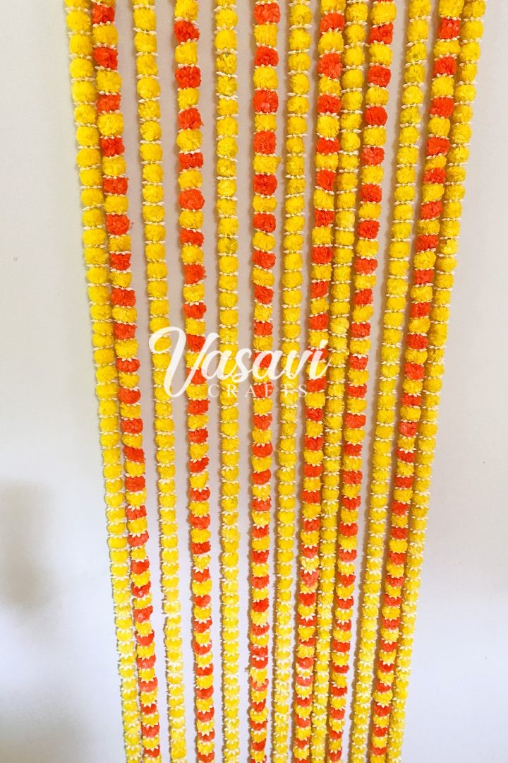 Pack of 10 Small Marigold Flowers Garland with Tassel