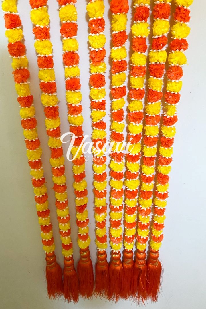 Pack of 10 Small Marigold Flowers Garland with Tassel