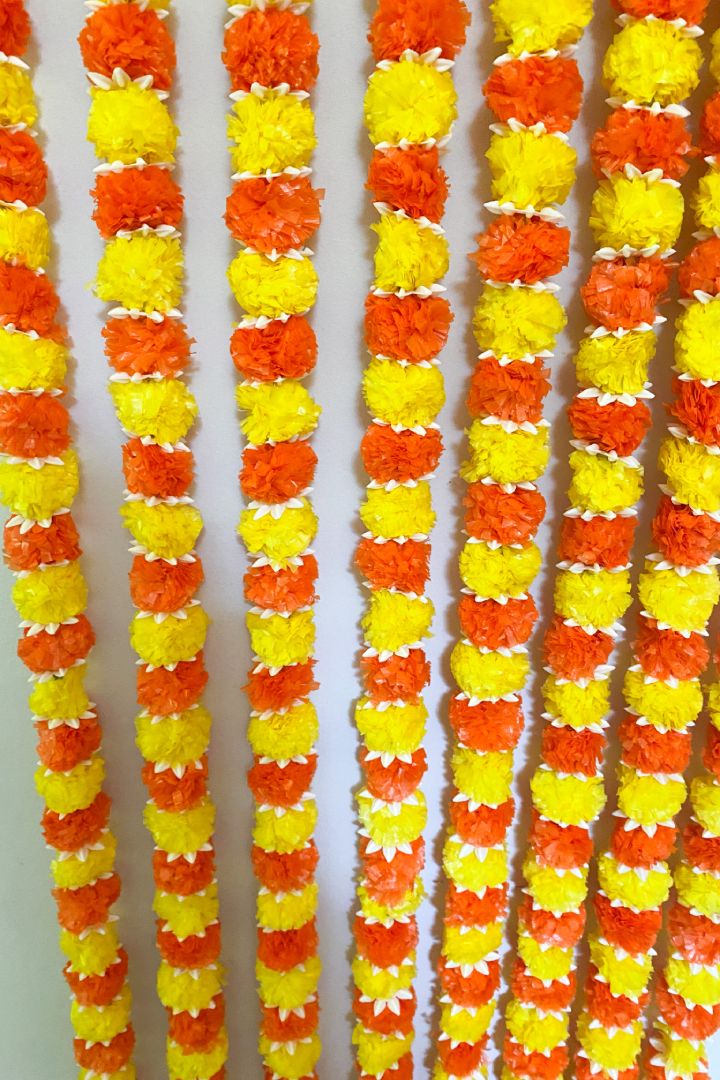 Pack of 10 Small Marigold Flowers Garland with Tassel