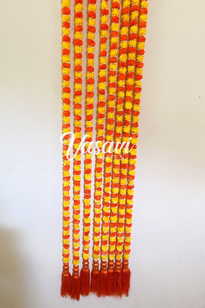 Pack of 10 Small Marigold Flowers Garland with Tassel