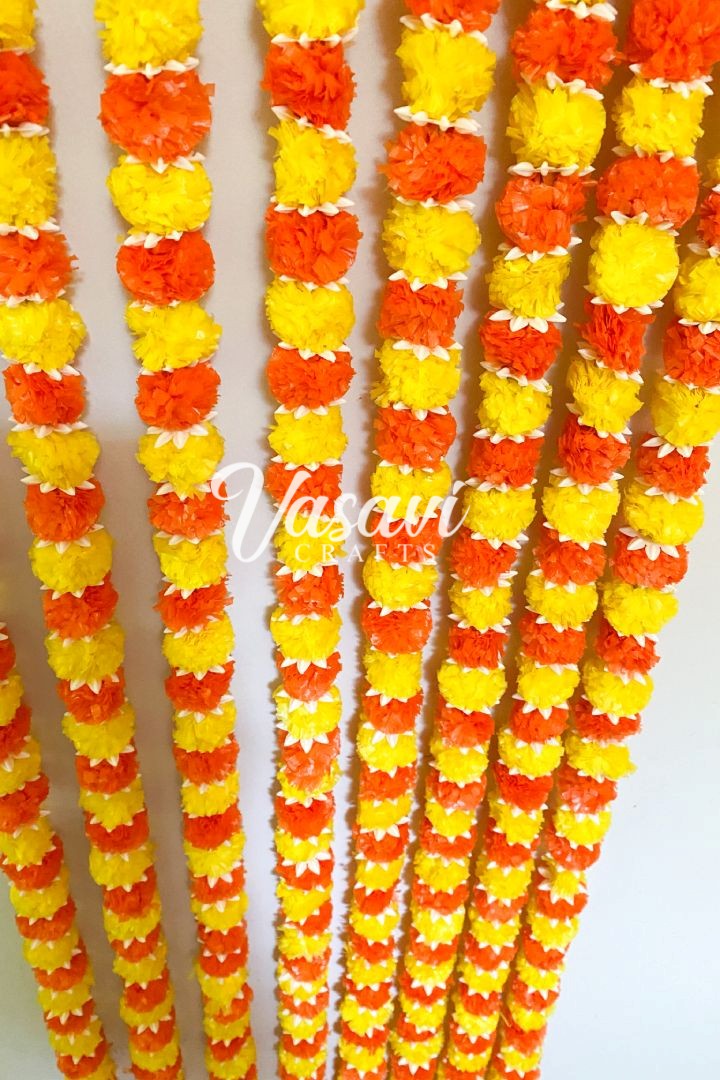 Pack of 10 Small Marigold Flowers Garland with Tassel