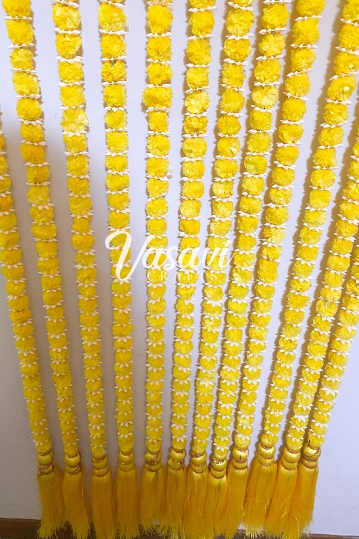 Pack of 10 Small Marigold Flowers Garland with Tassel