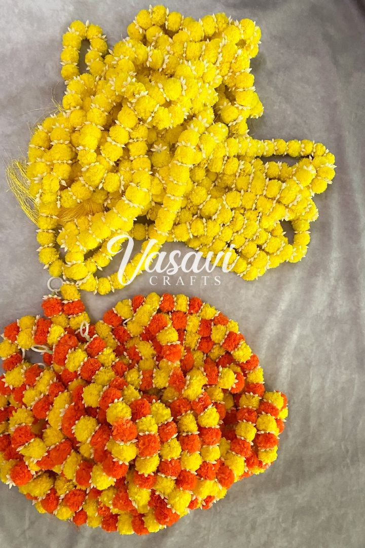 Pack of 10 Small Marigold Flowers Garland with Tassel