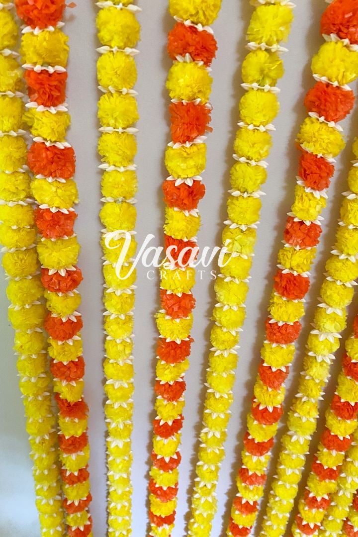 Pack of 10 Small Marigold Flowers Garland with Tassel