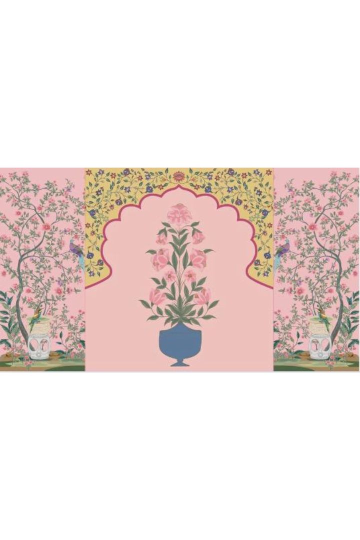 Custom Made Pink Printed Backdrop for Indian Weddings, Mehndi Ceremony
