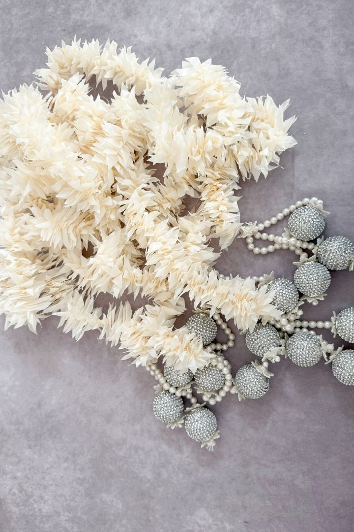 Pack of 30, 40, 60, 80, 100 Jasmine Flower Garlands with Silver, Gold Balls