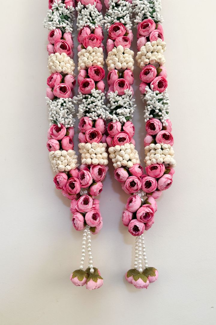 Pink Peony, Mogra and Baby's Breath Flower Wedding Varmala