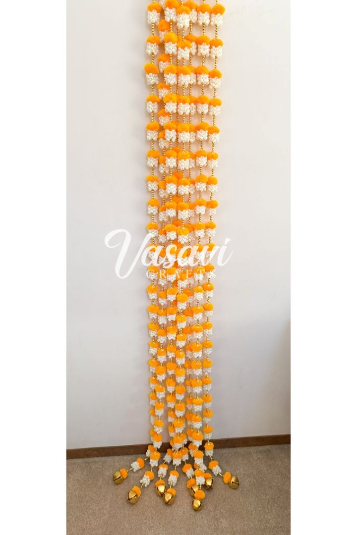 Pack of 20, 40, 50 Mogra/Jasmine Flower Garlands with Yellow  Pom Poms