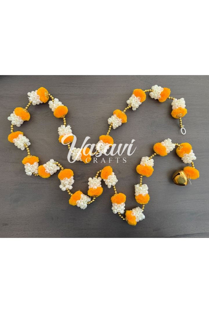 Pack of 20, 40, 50 Mogra/Jasmine Flower Garlands with Yellow  Pom Poms