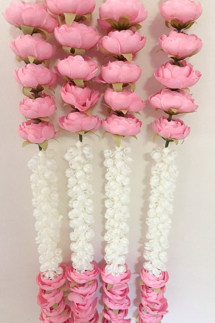 Pack of 20, 30, 40, 50 Mogra Flower Garlands with Peony Flowers