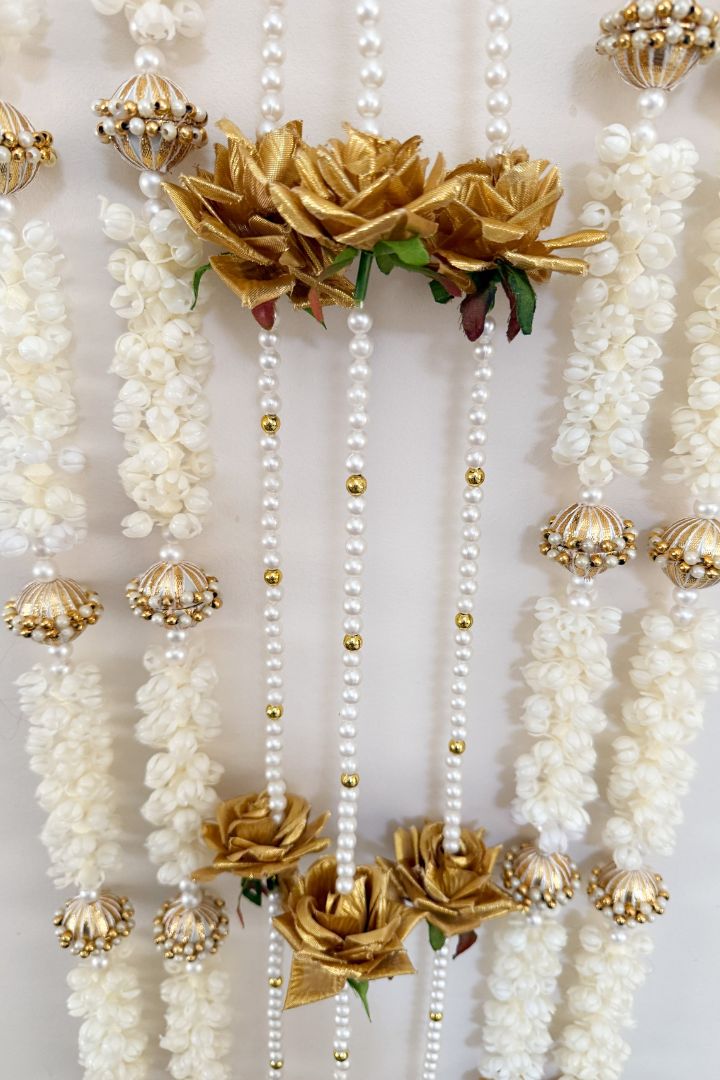 Pack of 20, 30, 40, 50, 70, 100 Gold Rose Flower Garlands with Pearls