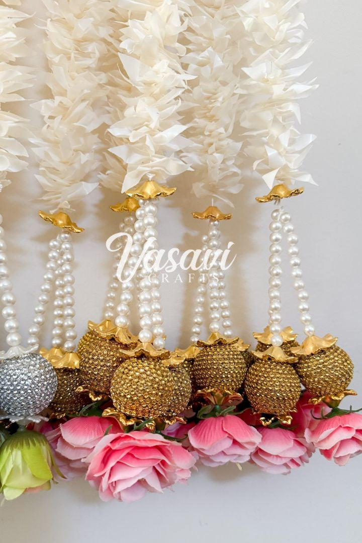 Pack of 5 Jasmine Flower Garlands with Ball and Flower Bunch