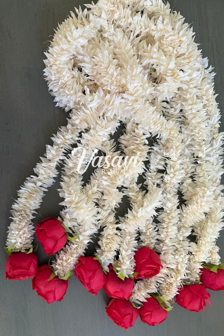 Pack of 300 Jasmine Flower Garland with Bright Red Rose