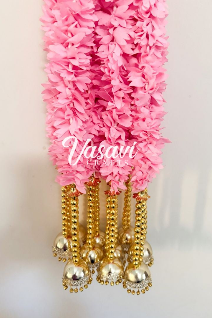 Pack of 30,50,60,80,100,200 Pink Flower and Gold Jhumka Hanging