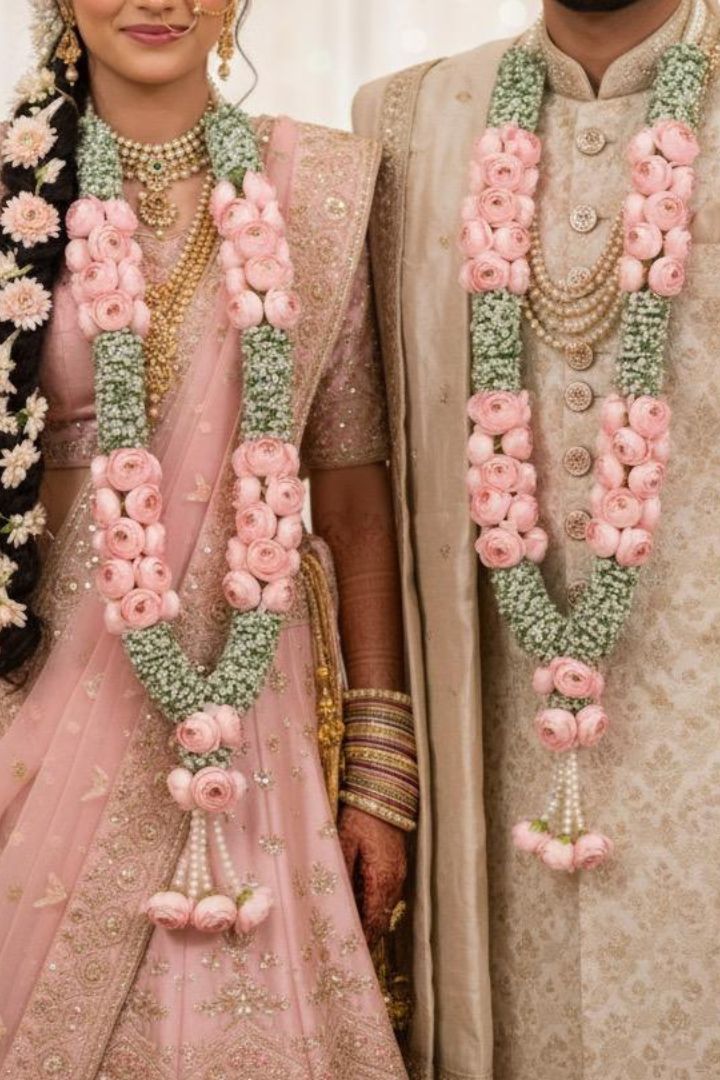 Light Pink Peony and Baby's Breath Flower Varmala