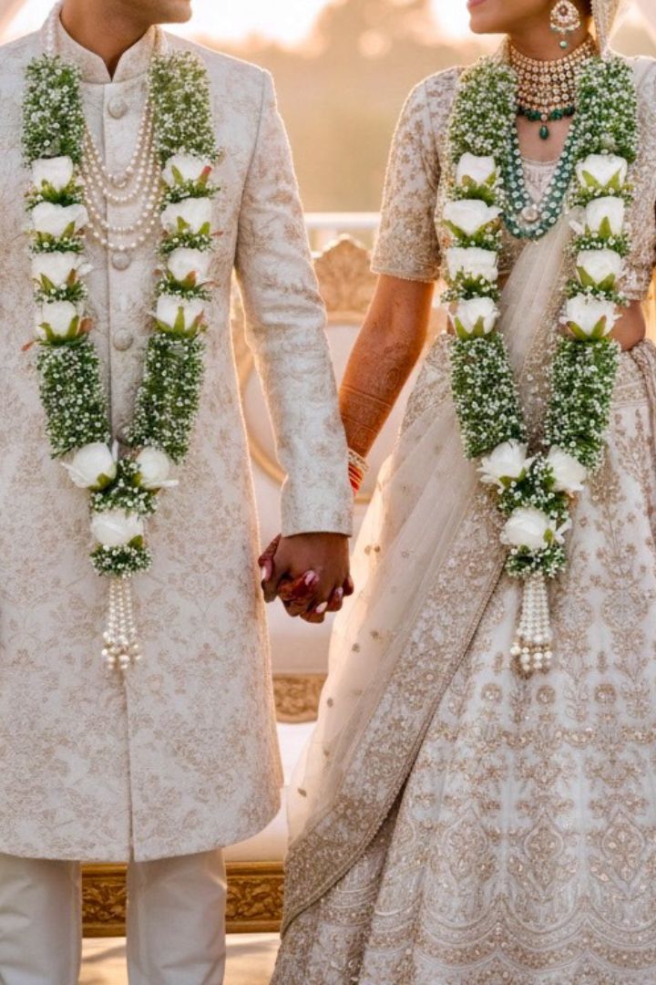Baby Breath Flower Wedding Varmala with Ivory Roses
