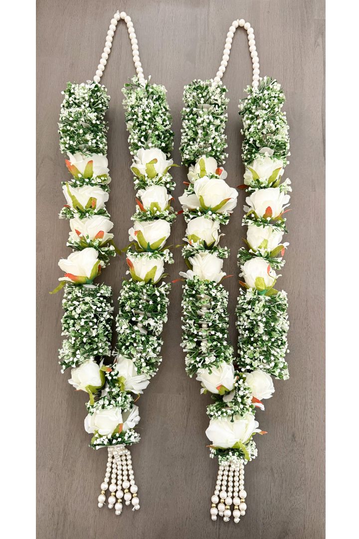 Baby Breath Flower Wedding Varmala with Ivory Roses