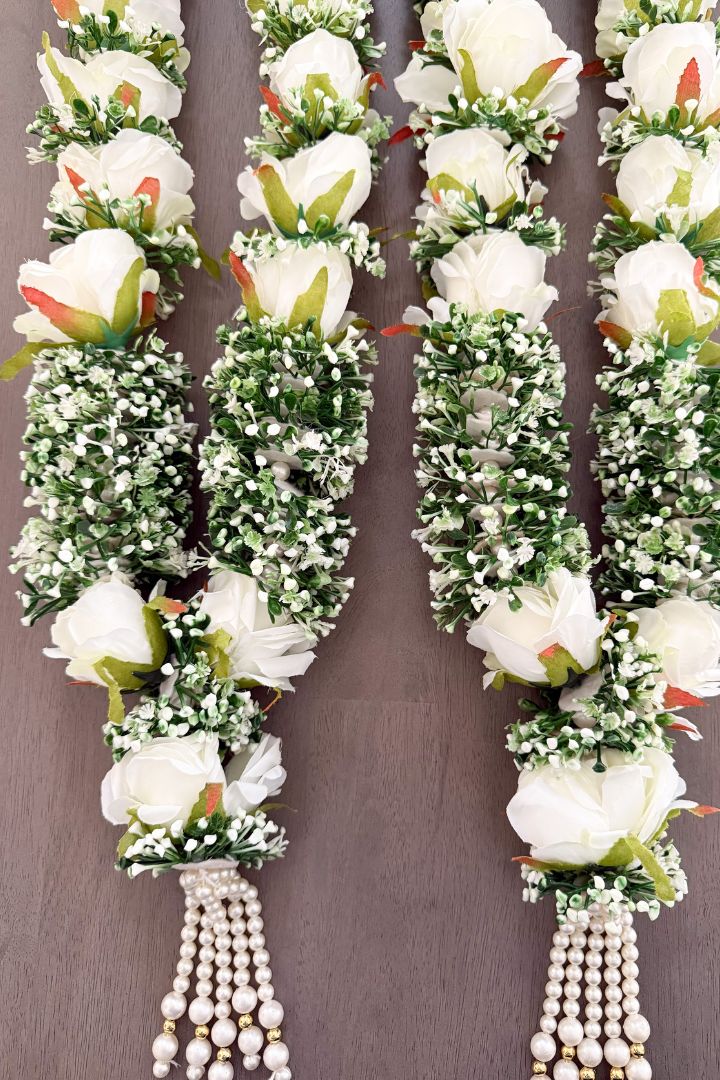 Baby Breath Flower Wedding Varmala with Ivory Roses