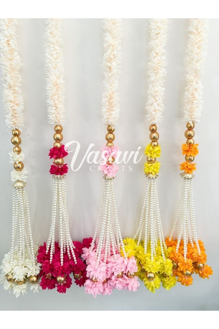 Pack of 2 Jasmine Flower Garlands with Gota Balls and Flower Bunch