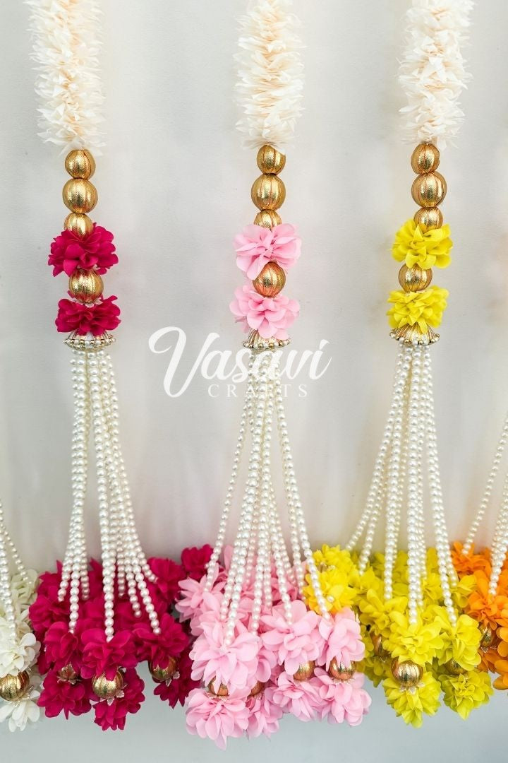 Pack of 2 Jasmine Flower Garlands with Gota Balls and Flower Bunch