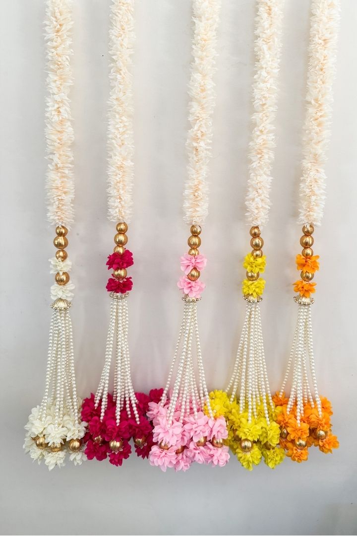 Pack of 2 Jasmine Flower Garlands with Gota Balls and Flower Bunch