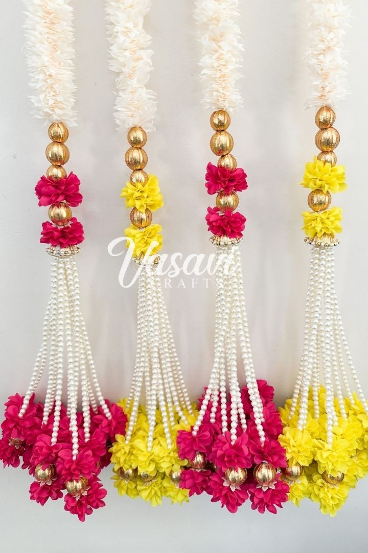 Pack of 2 Jasmine Flower Garlands with Gota Balls and Flower Bunch