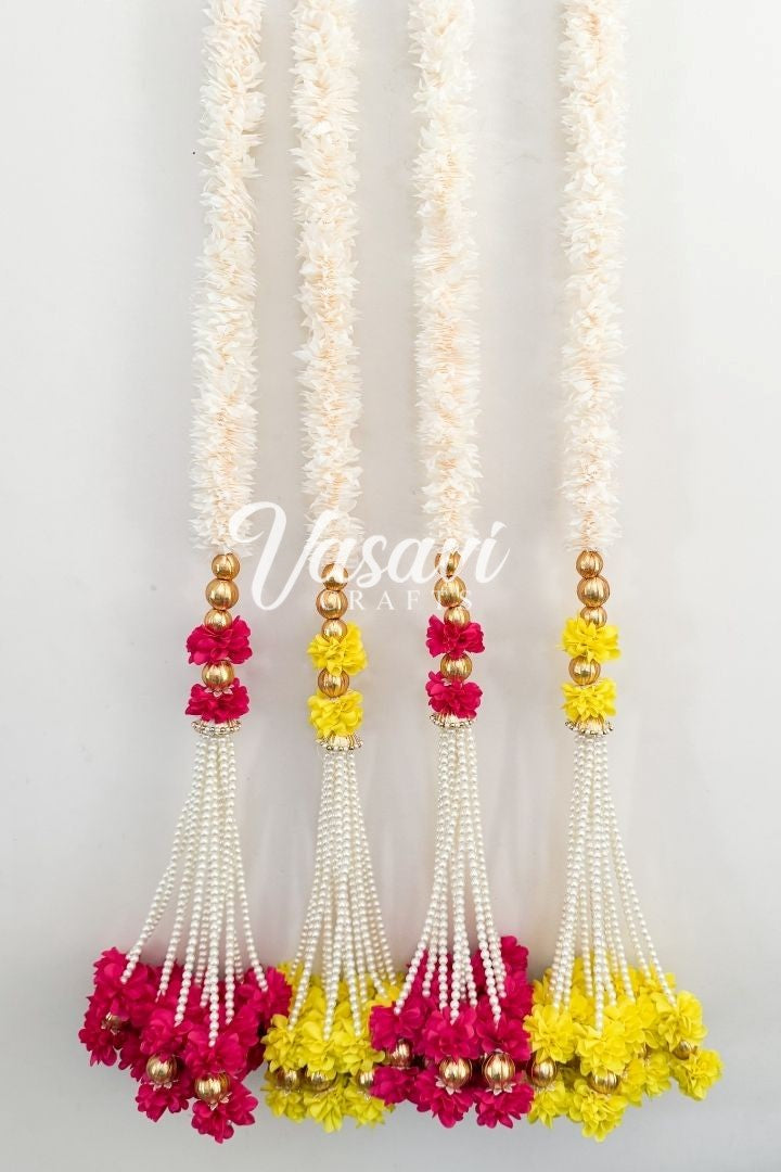 Pack of 2 Jasmine Flower Garlands with Gota Balls and Flower Bunch