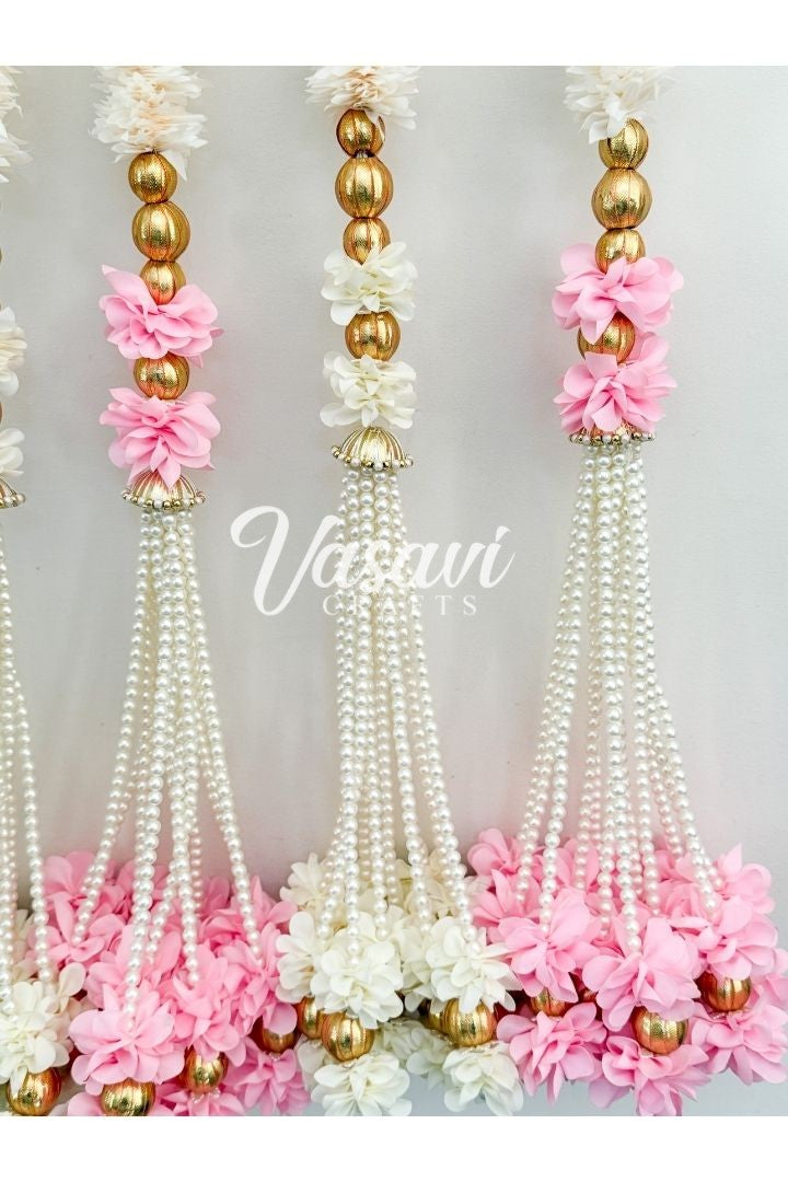 Pack of 2 Jasmine Flower Garlands with Gota Balls and Flower Bunch