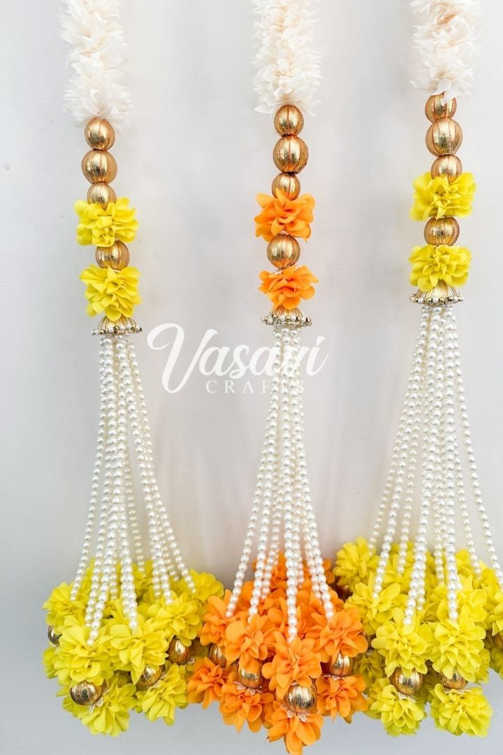 Pack of 2 Jasmine Flower Garlands with Gota Balls and Flower Bunch