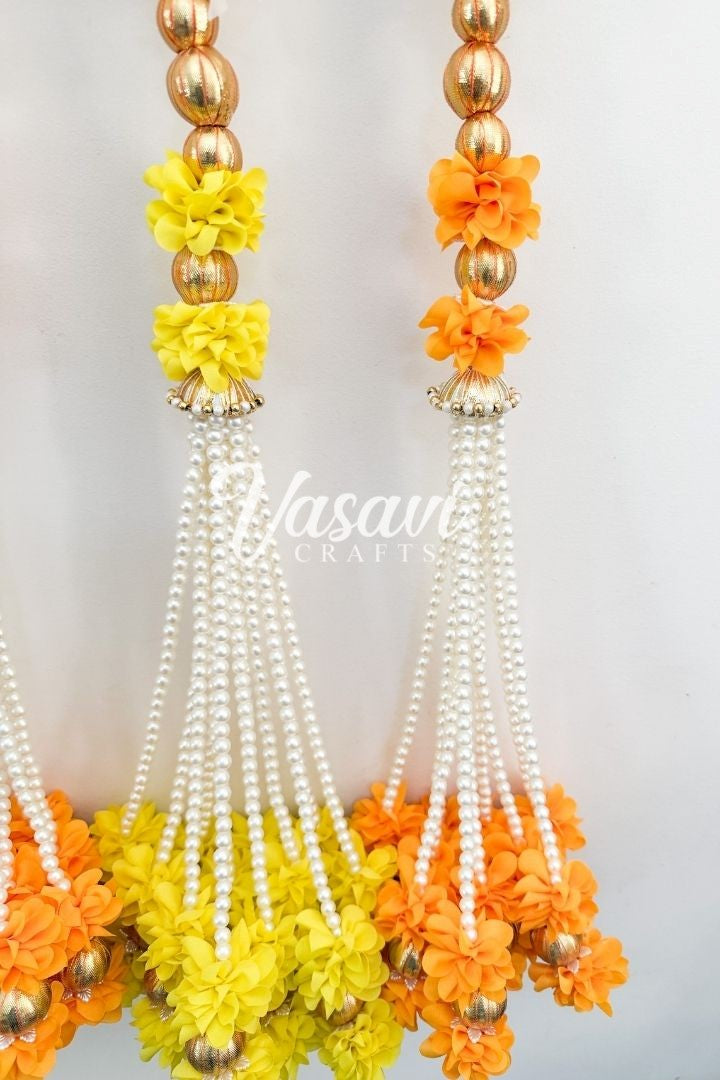 Pack of 2 Jasmine Flower Garlands with Gota Balls and Flower Bunch