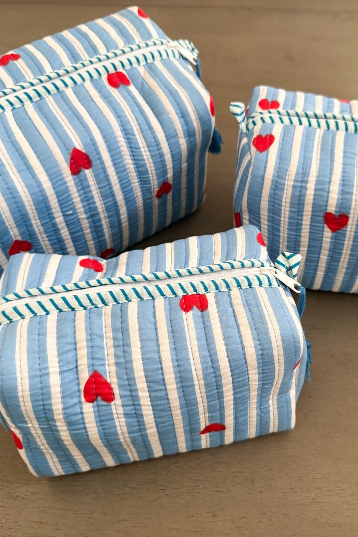 Set of 3 Stripes Quilted Cotton  Cosmetic,Travel, Toiletry Bags