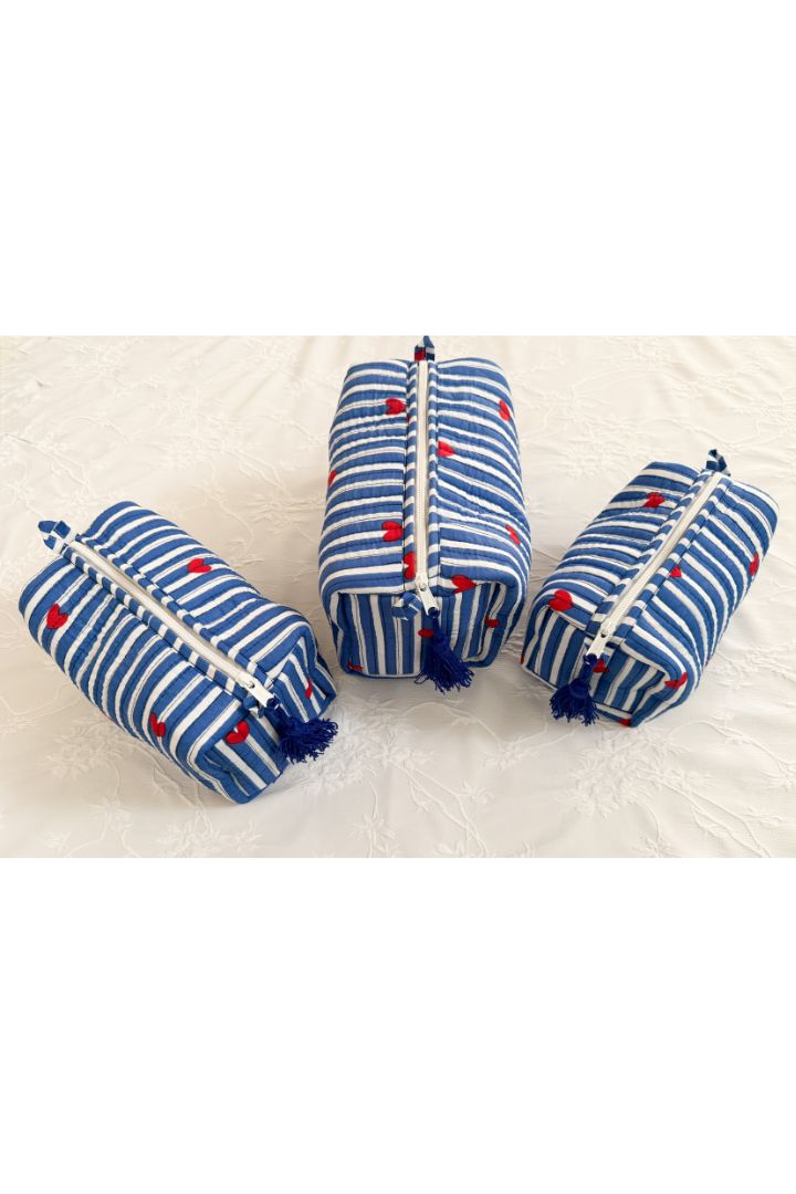 Set of 3 Stripes Quilted Cotton  Cosmetic,Travel, Toiletry Bags