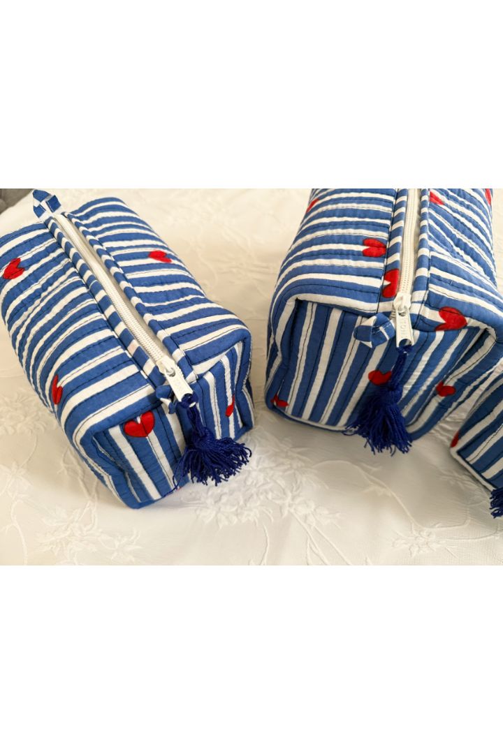 Set of 3 Stripes Quilted Cotton  Cosmetic,Travel, Toiletry Bags