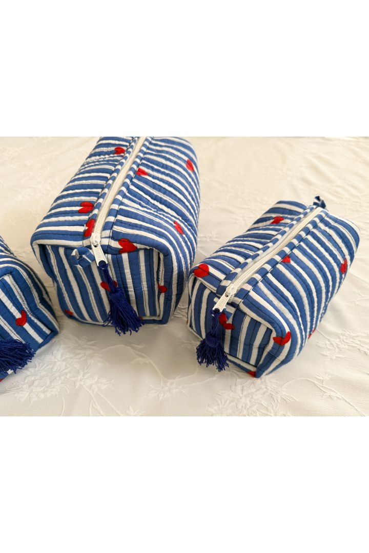 Set of 3 Stripes Quilted Cotton  Cosmetic,Travel, Toiletry Bags