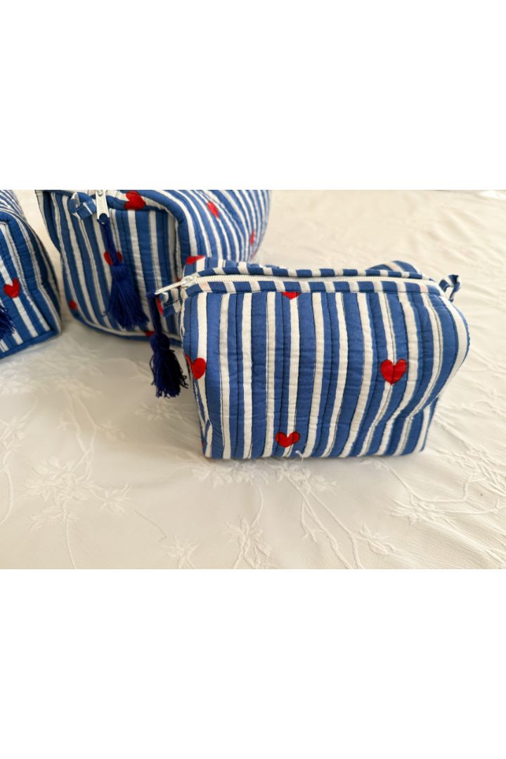 Set of 3 Stripes Quilted Cotton  Cosmetic,Travel, Toiletry Bags
