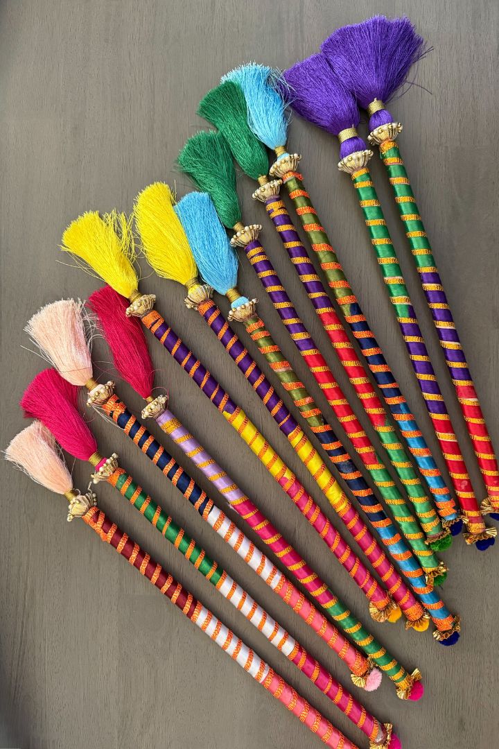 Dandiya/Garba Sticks with Tassels for Dance, Mehndi Ceremony Decoration