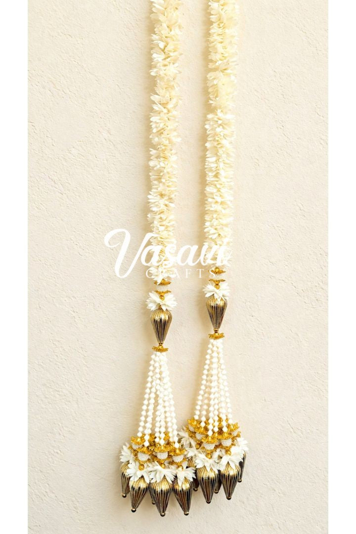 Pack of 12,20,30,40,50,70,100,150 Ivory Flower Garlands with Gold Drops Bunch