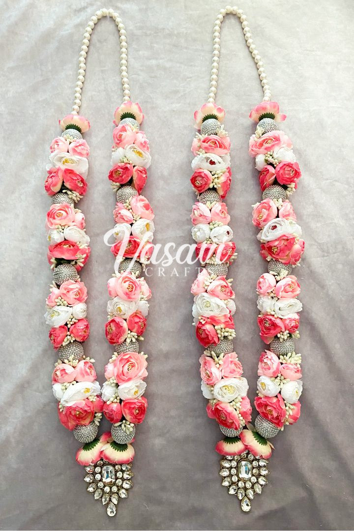 Pink, Dark Pink, Ivory Peony Flower Indian Wedding Varmala