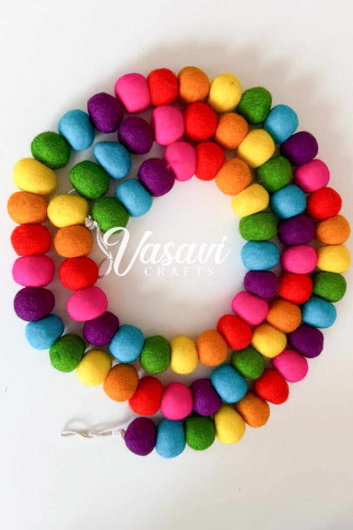 Bright Multicolor Felt Ball Garlands for Mexican Party Decorations 6 ft long