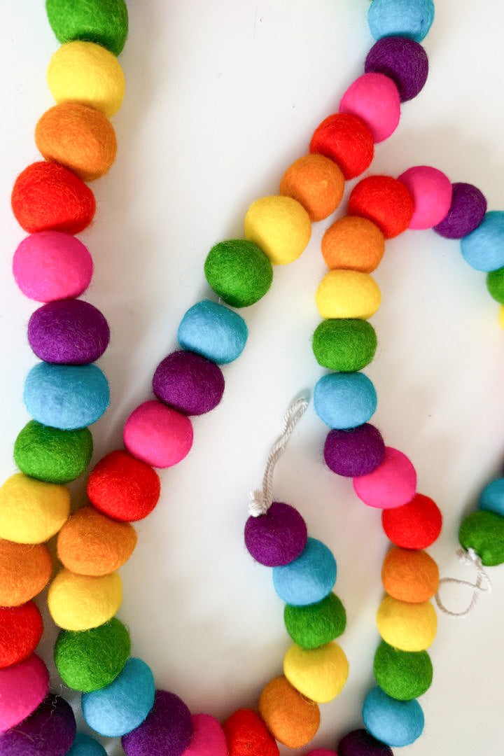 Bright Multicolor Felt Ball Garlands for Mexican Party Decorations 6 ft long