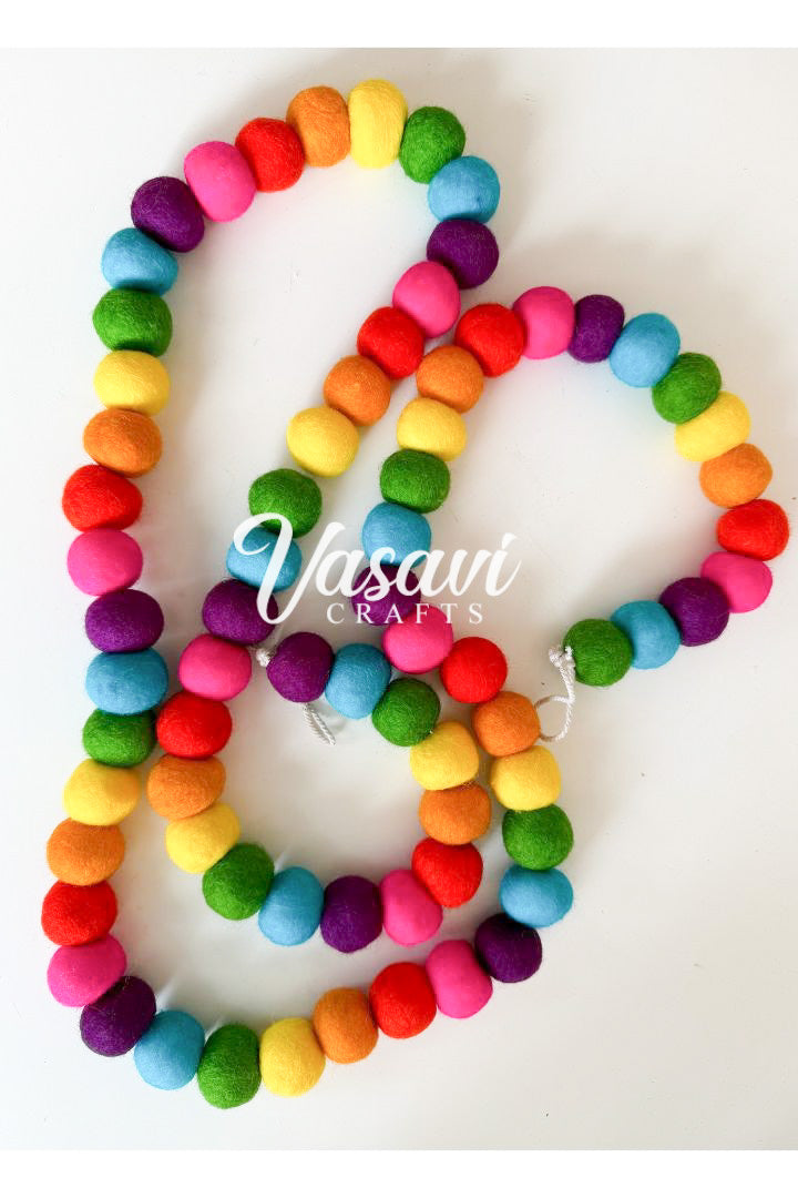 Bright Multicolor Felt Ball Garlands for Mexican Party Decorations 6 ft long